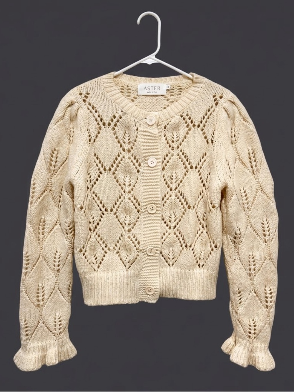 Cream Openwork Knit Button-Front Cardigan